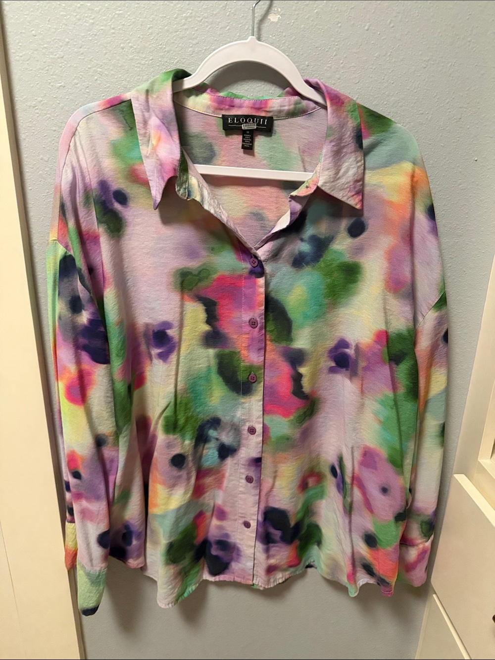 Eloquii Pastel Multicolor Watercolor Button-Down Top